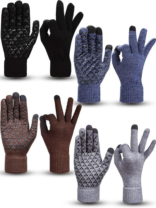 SATINIOR 4 Pairs Winter Knit Touchscreen Gloves Warm Texting Gloves Elastic Anti-slip for Adults