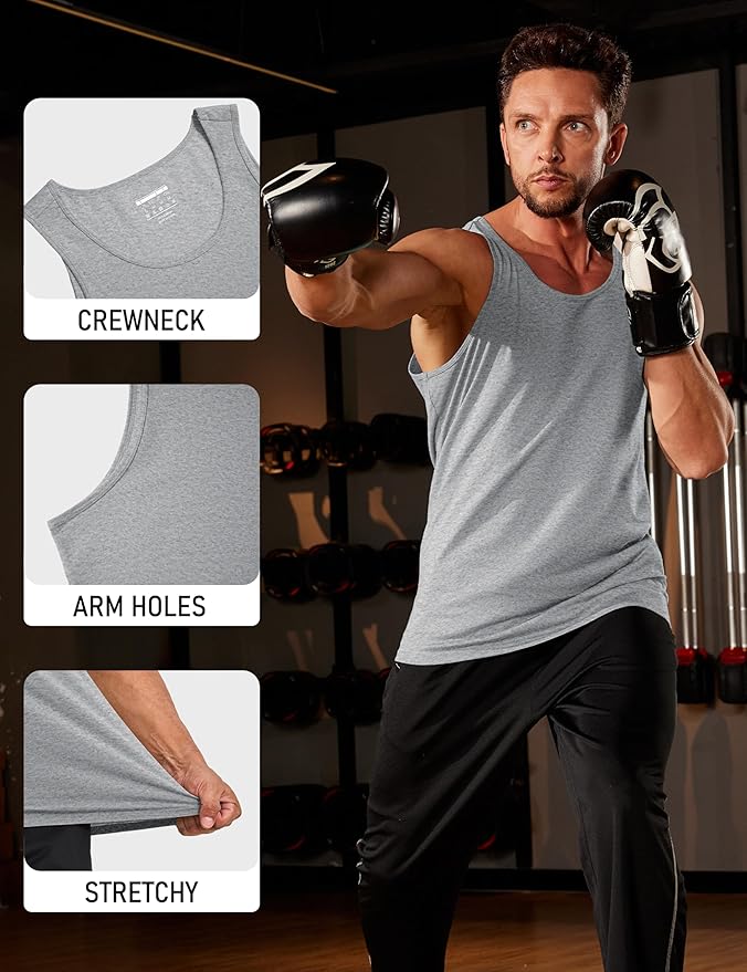 MAGCOMSEN Mens Workout Tank Tops Undershirt Cotton Muscle Athletic Sleeveless Shirts for Gym