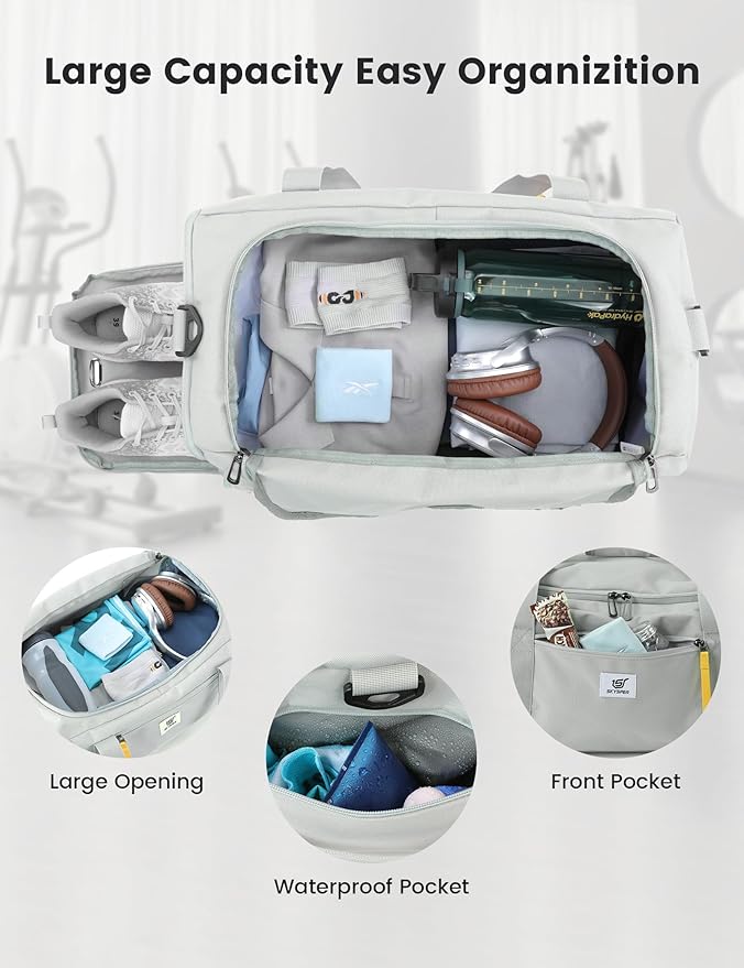 SKYSPER Gym Bag Men Women - 40L Sports Bag Duffle Backpack with Shoe Compartment Wet Pocket for Fitness,Sport,Travel & Workout(Lightgray)