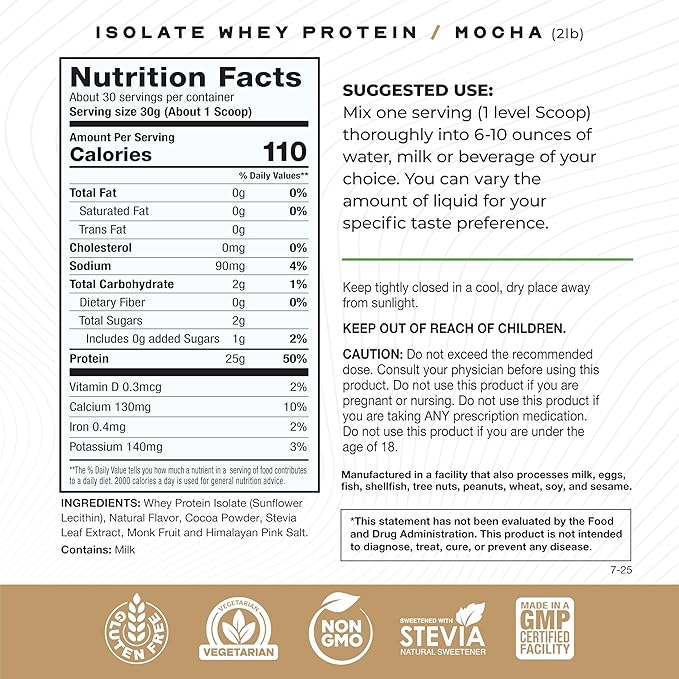 Muscle Feast Grass-Fed Whey Protein Isolate, All Natural Hormone Free Pasture Raised, Whey Isolate Protein Powder for Men and Women, Clean, Gluten-Free, Delicious Isolate Protein - Mocha, 2lb