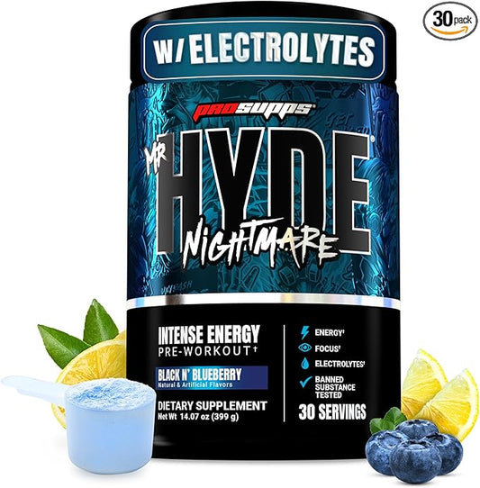 PROSUPPS Mr. Hyde Nightmare Pre Workout Powder with Caffeine & Beta Alanine - Preworkout for Intense Energy, Mental Focus & Performance - Gym & Fitness Supplements (Black N' Blueberry, 30 Servings)