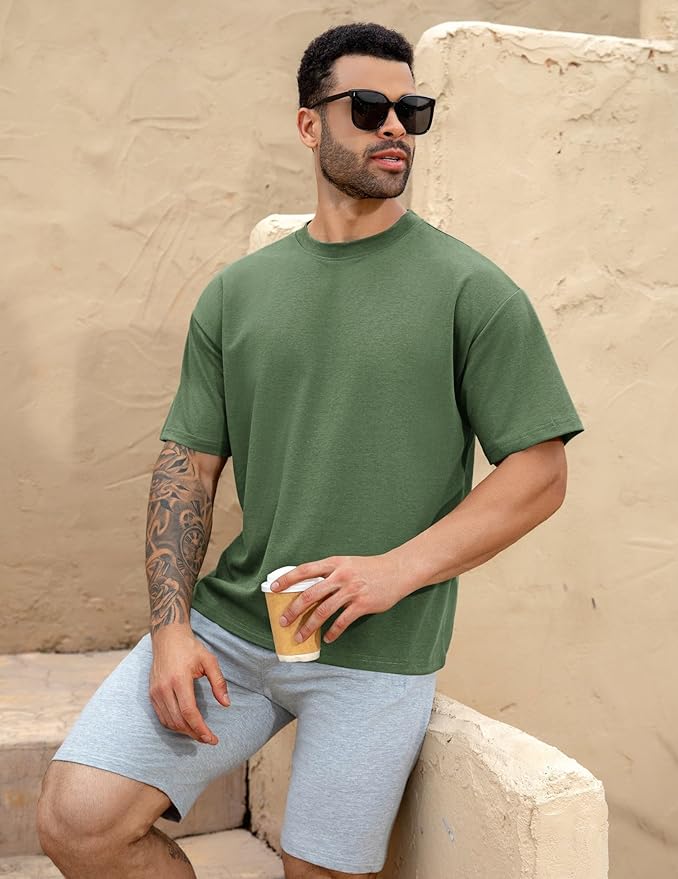 Mens Oversize Short Sleeve T-Shirts Loose Fit Solid Color Lightweight Tee Shirt Athletic Dry Fit Top