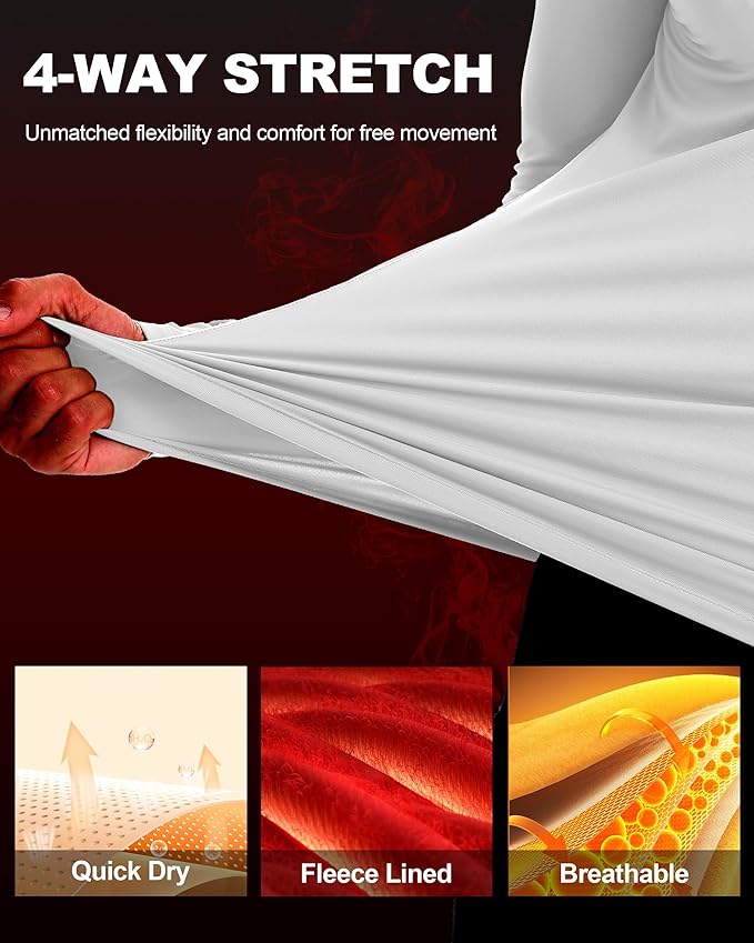 Men's Thermal Compression Shirts, Long Sleeve Fleece Lined Turtleneck Undershirt, Cold Weather Ski Base Layer Tops