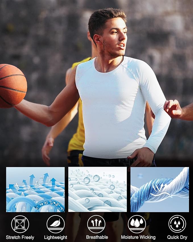 Mens One Arm Sleeve Compression Shirts 1/2 Long Sleeve Athletic Base Layer Undershirt Basketball Workout Top