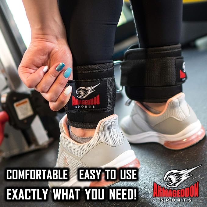 ARMAGEDDON SPORTS Pair of Quality Ankle Straps Double D-Rings for Cable Machines Attachment - Ankle Cuff for Leg Workout Equipment Exercise Machine - Ankle Cable Straps for Men and Women