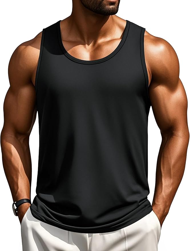 Cotrasen Men's Tank Top UPF 50+ Sleeveless Shirt Cotton Moisture Wicking Casual Gym Workout Shirts Cooling Muscle Tee Shirt