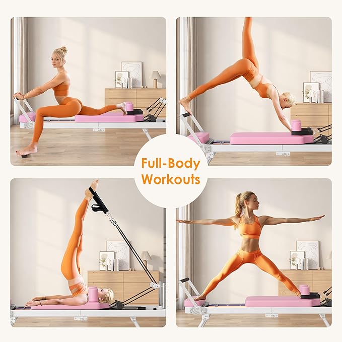 SogesPower Pilates Reformer Machine for Home Gym Workout, Foldable Pilates Equipment with High Strength Alloy Springs for Beginners, Up to 400lbs