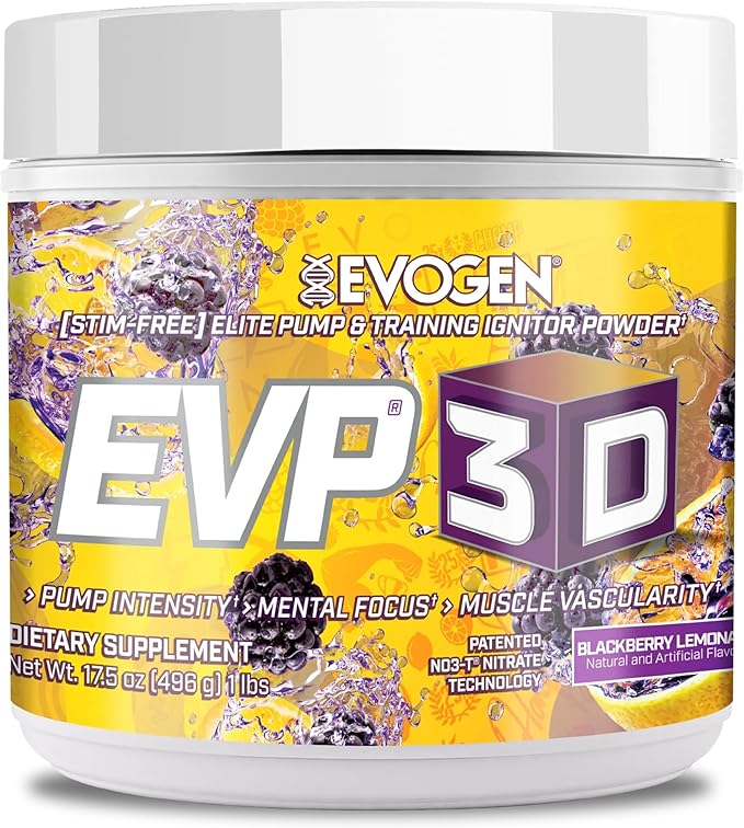Evogen EVP-3D | Extreme Pre-Workout Pump Ignitor, Arginine Nitrate, Citrulline, Beta-Alanine, Lions Mane | BlackBerry Lemonade | 40 Servings
