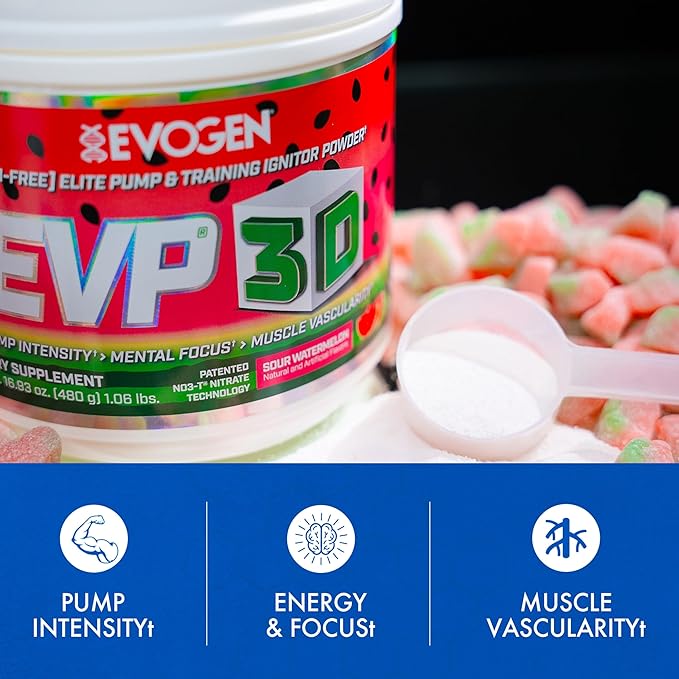 Evogen EVP 3D - Stim Free Pre Workout Powder for Men & Women | Sugar Free Non Stim Preworkout with Beta Alanine and Creatine for Energy & Pump | Sour Watermelon | 40 Servings