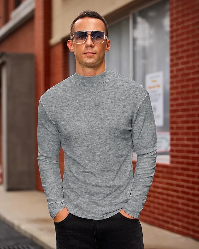 Mens Casual Mock Turtleneck Long Sleeve Basic Lightweight Slim Fit Pullover Tops Ribbed Thermal Undershirts