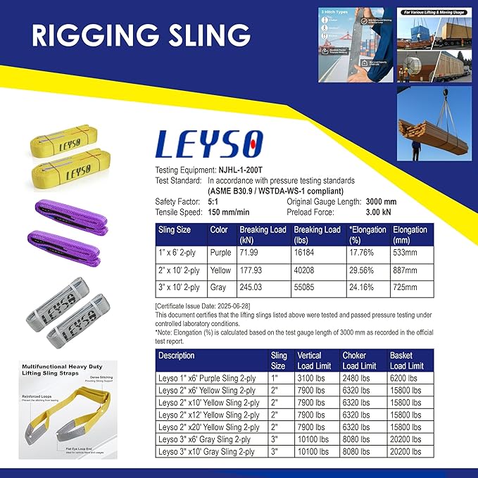 Leyso Pack of 2 Purple 6' x 1" Multifunctional Heavy Duty Lift Sling Web Town Strap with 5" Diameter Reinforced Loops and Wear Guard End