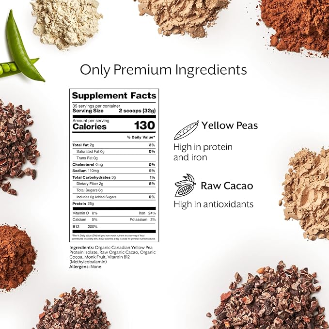ProMix Nutrition Plant-Based Vegan Protein Powder, Raw Chocolate - Pea Protein & Vitamin B-12 - ­Post Workout Fitness & Nutrition Shakes, Smoothies, Baking & Cooking Recipes - 2.5 Pound