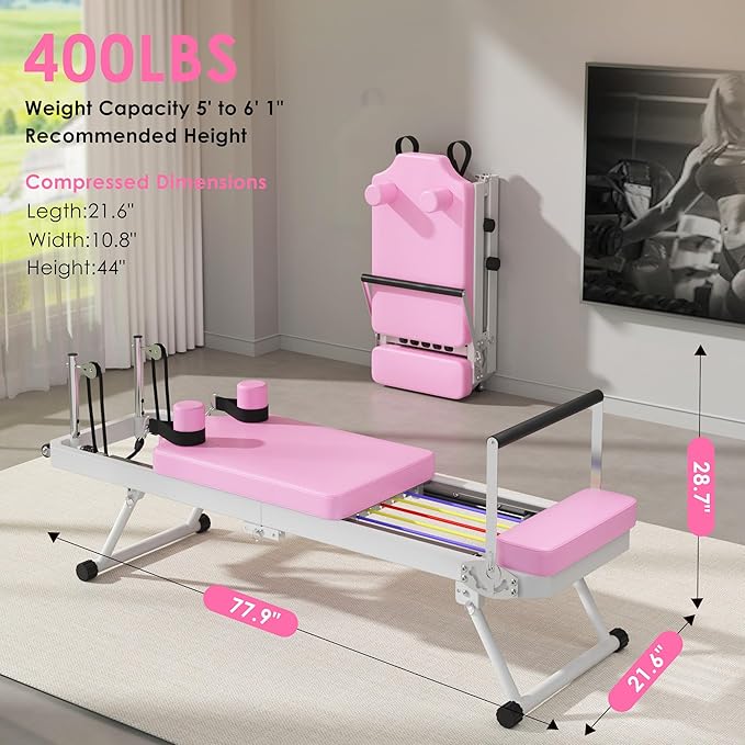 SogesPower Pilates Reformer Machine for Home Gym Workout, Foldable Pilates Equipment with High Strength Alloy Springs for Beginners, Up to 400lbs