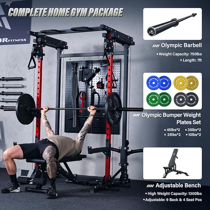 MAJOR FITNESS Drone3 Power Rack, Multi-Function Home Gym Squat Rack with Pull-Up Bar, Cable Crossover & J-Hooks, Heavy-Duty Steel Frame for Maximum Stability & Strength Training