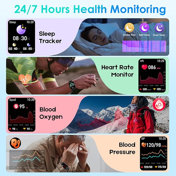 Smart Watch for Men Women Make Call Answer 1.85" with 20+ Sport Modes Fitness Tracker Sleep Spo2 Heart Rate Monitor Smartwatch Waterproof Pedometer Activity Tracker for Android iPhone