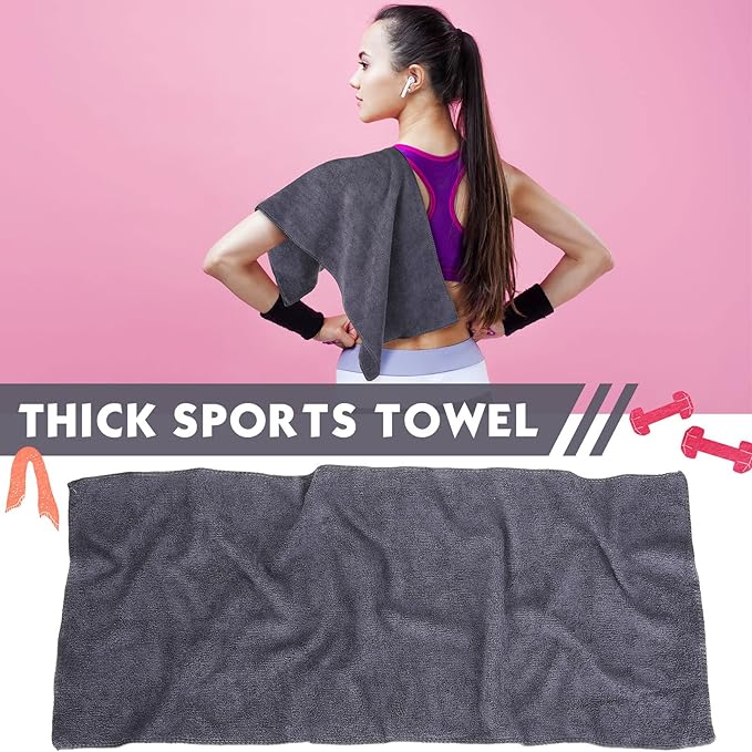 Handepo 12 Pcs Microfiber Workout Gym Towels, 360 GSM 12 x 30 Inch Gentle and Fast Drying Absorbent Towels for Men Women Yoga Travel Sports(Gray)