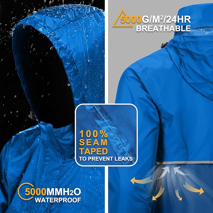 Outdoor Ventures Men's Rain Jacket Waterproof Lightweight Packable Rain Pullover for Hiking Golf Running