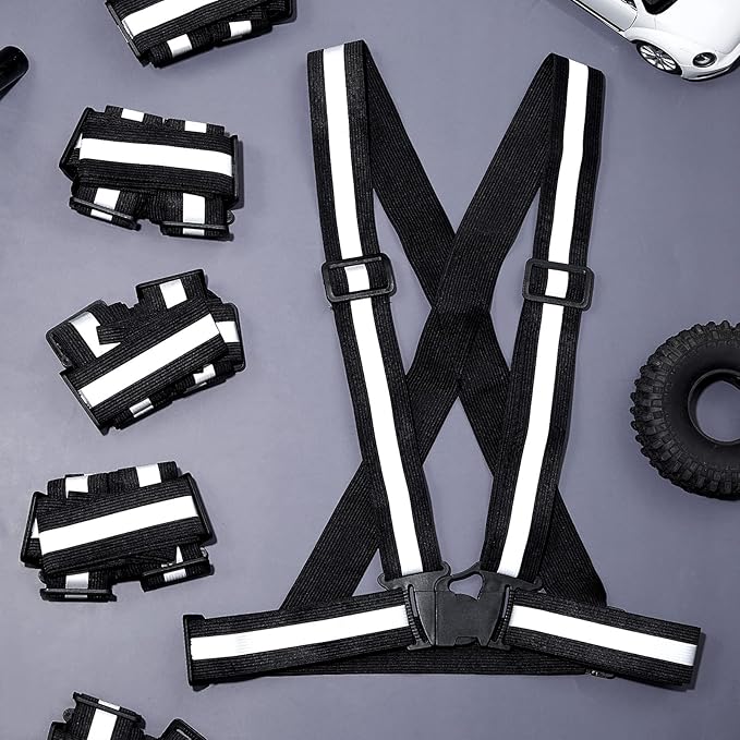 Hercicy 20 Pcs Reflective Vest High Visibility Safety Vests, Adjustable Bright Neon Lightweight Strap Gear (Black)