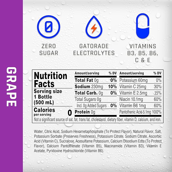 Propel Electrolyte Enhanced Water Sports Drink, Grape Flavored Water, Zero Calorie & Zero Sugar Hydration with Electrolytes and Vitamins C & E, 16.9 fl oz Bottles (12 Pack)