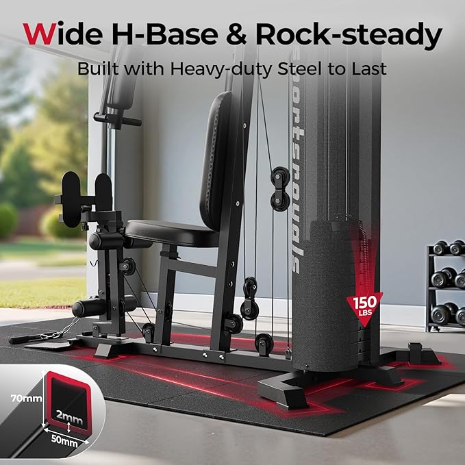 Sportsroyals Home Gym, Multifunctional Gym Equipment, Workout Equipment with 150LBS Weight Stack, for Leg Press, LAT Pull Down, Chest Presses