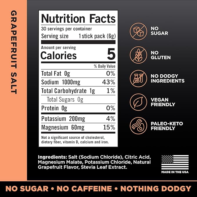 LMNT Zero Sugar Electrolytes - Grapefruit Salt | Drink Mix | 30 Count