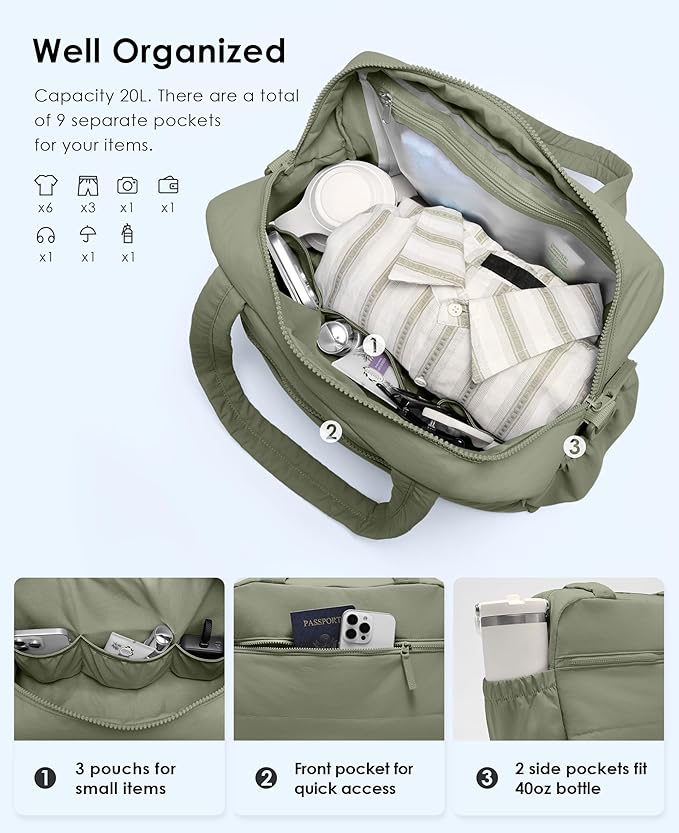 Gym Bag for Women, Travel Duffle Bags with Wet Pocket, Lightweight Carry on Bag Overnight Weekender Duffel Bag, Water Resistant (Sage Green)