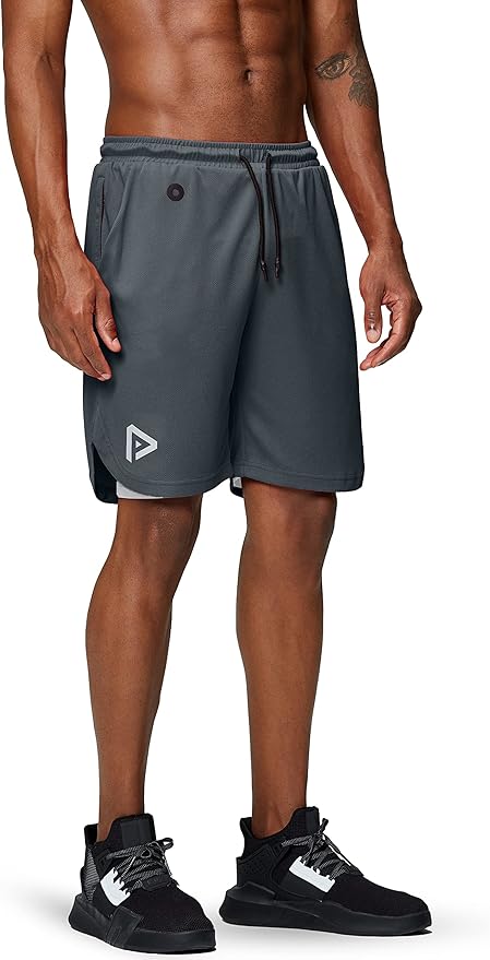Pinkbomb Men's 2 in 1 Running Shorts Gym Workout Quick Dry Mens Shorts with Phone Pocket