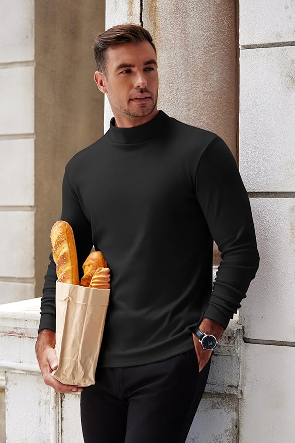 COOFANDY Mens Mock Turtleneck Long Sleeve Shirts Basic Thermal Turtle Neck Undershirt Lightweight Pullover Sweaters Top