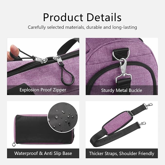 TOPDesign Gym Bag for Women & Men, Unisex Duffel Bag with Shoe Compartment & Wet Pocket for Travel Sports Gym (M Textured Purple)