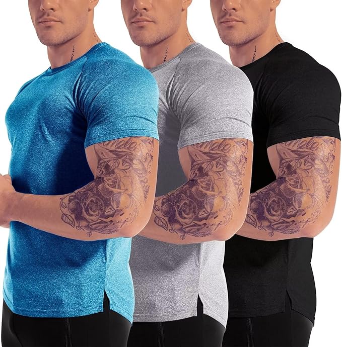 Men's 3pack Dry Fit Workout Gym Short Sleeve T Shirt Moisture Wicking Active Athletic Performance Running Shirts