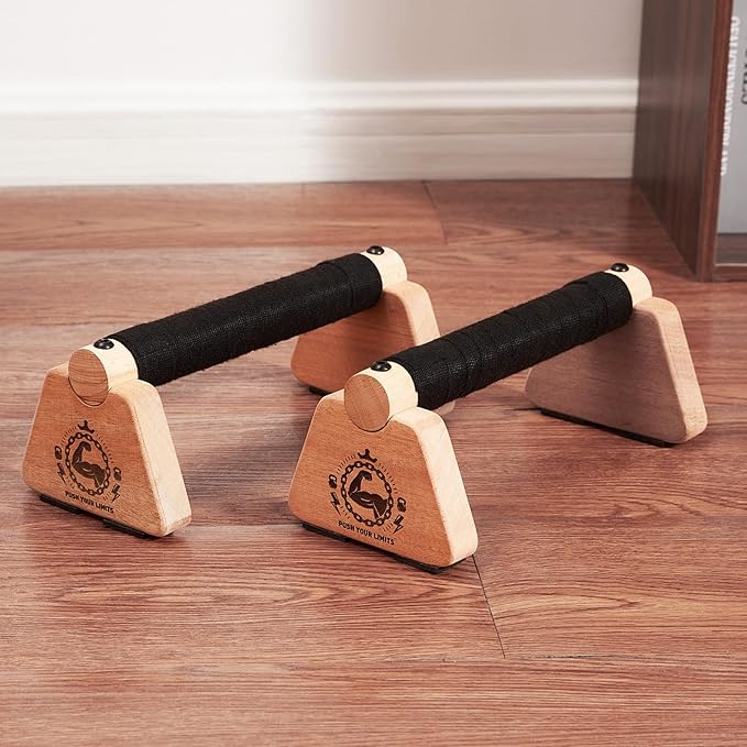 Push Up Stand, 2 PCS Wood Parallettes Bars, 9" Wooden Calisthenics Equipment, Handstand Blocks and Pushup Handles for Handle Stands Grip Strength Training, Planks Calisthenics