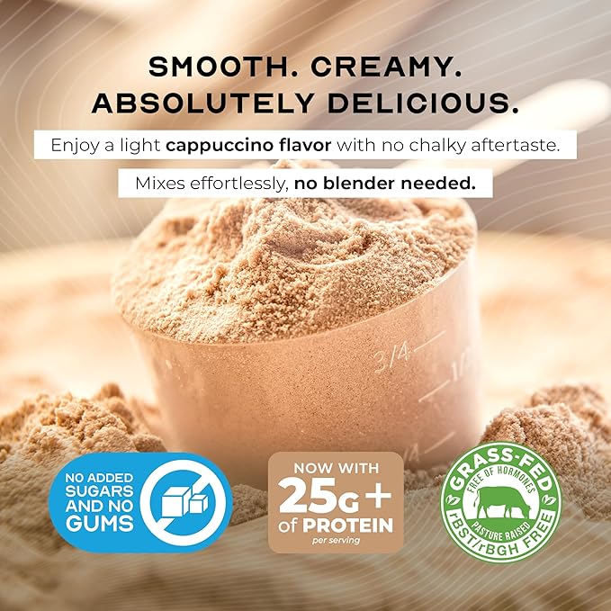 Muscle Feast Grass-Fed Whey Protein Isolate, All Natural Hormone Free Pasture Raised, Whey Isolate Protein Powder for Men and Women, Clean, Gluten-Free, Delicious Isolate Protein - Cappuccino, 2lb