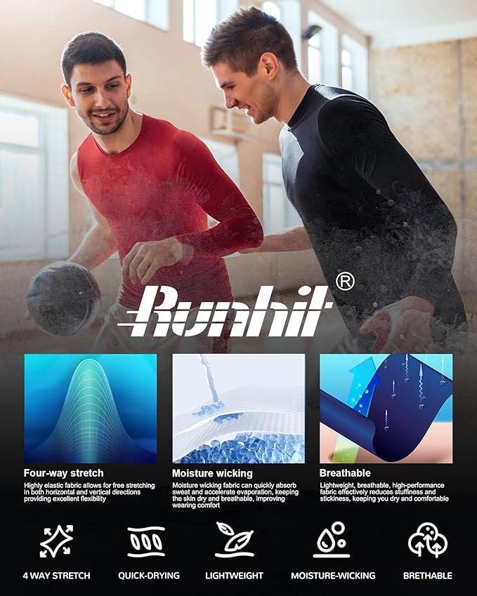 Runhit Men's Basketball One Arm Compression Shirts Long Sleeve 1/2 Single Arm Athletic Undershirt Workout Base Layer Top