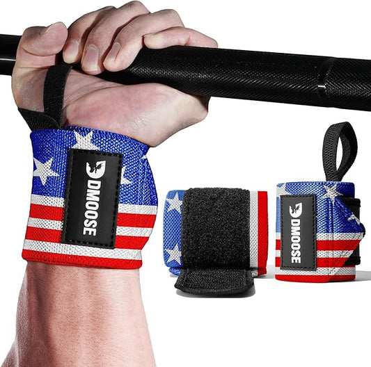 DMoose Fitness Wrist Wraps for Weightlifting 18" - Heavy Duty Gym Wrap with Hand Thumb Loop for Support & Pain Relief, USPA Approved Powerlifting, Weight Lifting Wrist Straps for Men & Women Work Out