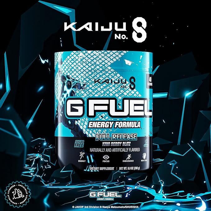 G Fuel Full Release Energy Drink Powder, Pre Workout Caffeine Mix for Gaming, Sugar Free Focus Amino, Vitamin + Antioxidants, 9.9oz (Kiwi Berry Watermelon, 40 Servings)