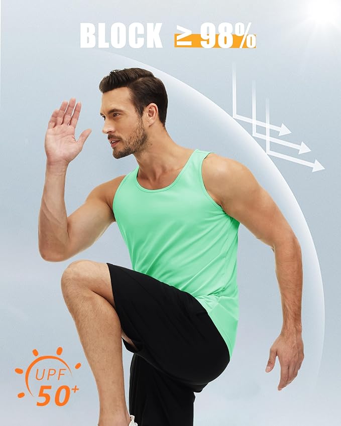 MAGCOMSEN Men's UPF 50+ Tank Top Quick Dry Summer Workout Muscle Sleeveless Shirts for Swim Beach Bodybuilding