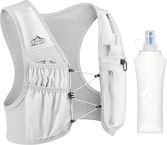 Running Vest for Women Men, USA Original Patent, Adjustable Chest Straps Running Hydration Vest with 500ml Soft Flask, Lightweight Reflective Hydration Backpack for Marathon