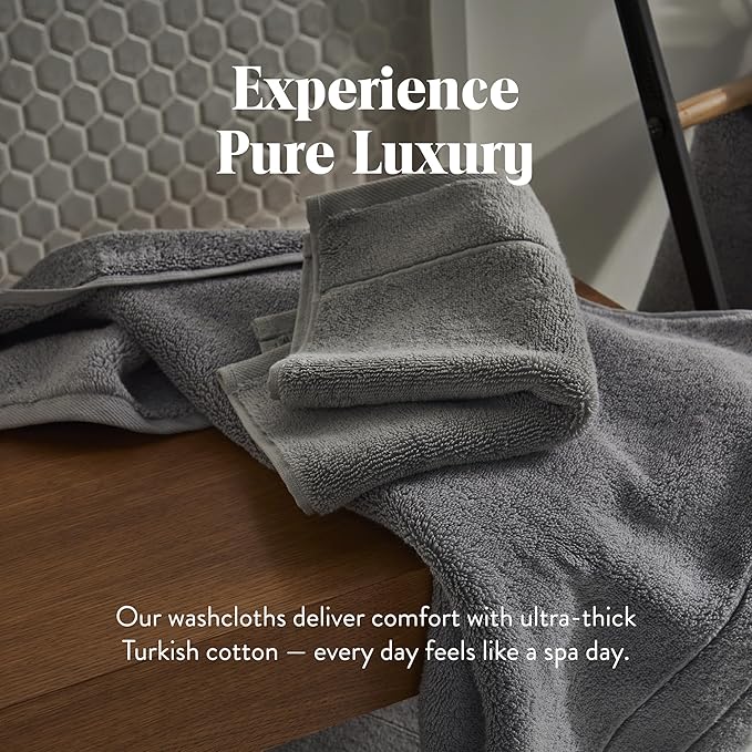 Brooklinen Super-Plush Turkish Cotton Washcloths Set of 2 Cotton, 820 GSM, Highly Absorbent, Machine Washable, Perfect for Home & Bathroom (13" x 13", Smoke Gray)