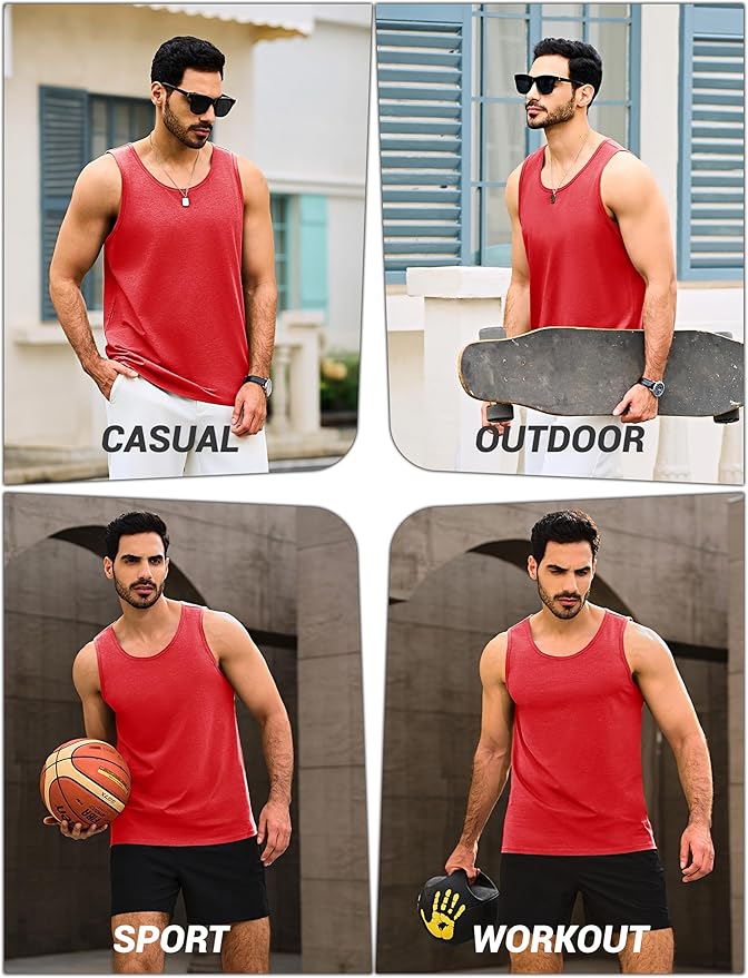 Cotrasen Men's Tank Top UPF 50+ Sleeveless Shirt Cotton Moisture Wicking Casual Gym Workout Shirts Cooling Muscle Tee Shirt