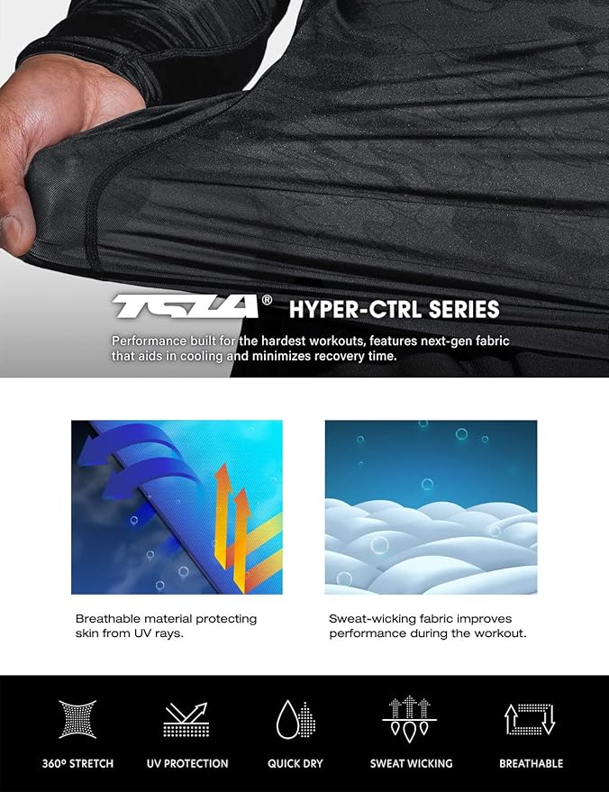 TSLA Men's UPF 50+ Compression Shirts, Cool Dry Long Sleeve Athletic Tops, Sports Baselayer Workout Shirt