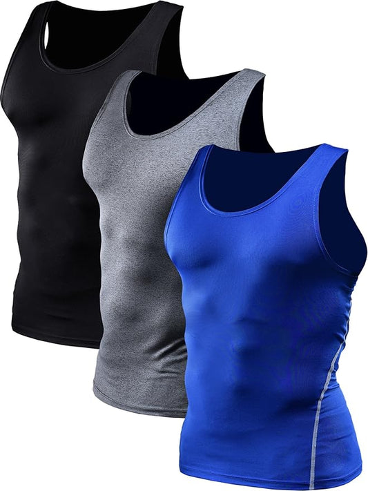 NELEUS Men's 3 Pack Dry Fit Compression Tank Top