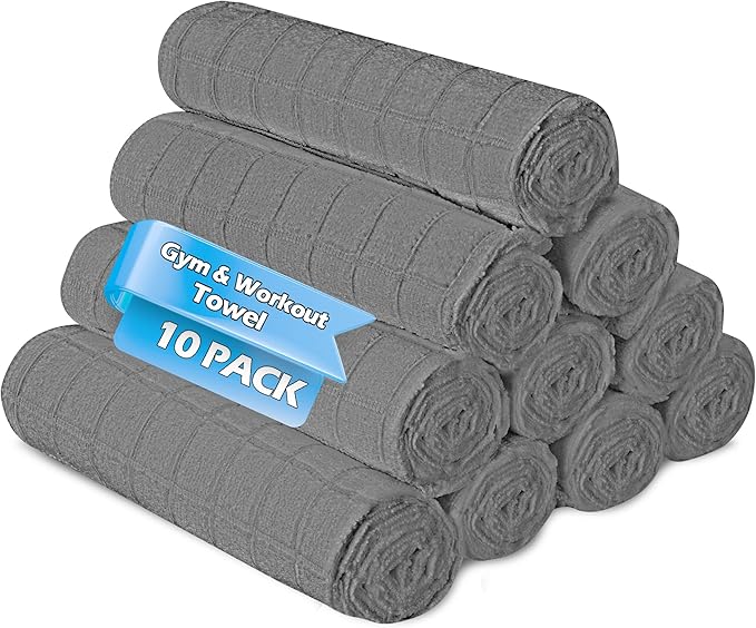 HOMERHYME Microfiber Towels, 10 Pack Grey Towel Set for Home Gym, 16 x 27 Inch Quick Dry Hand Towels, Absorbent Towels for Yoga Fitness Workout Travel Sweat Camping, Gym Accessories for Women Men