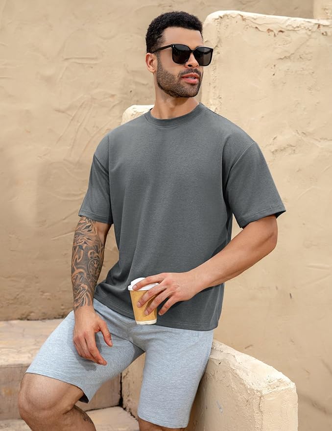Mens Oversize Short Sleeve T-Shirts Loose Fit Solid Color Lightweight Tee Shirt Athletic Dry Fit Top