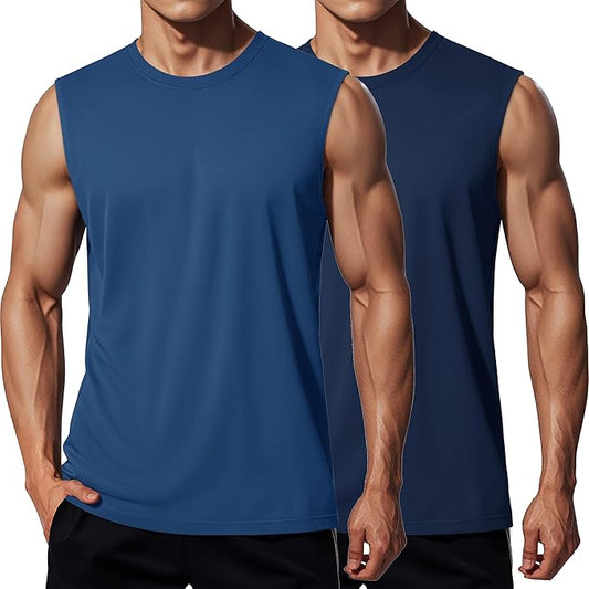 MAGCOMSEN 2 Pack Men's UPF 80+ Tank Tops Quick Dry Workout Gym Sleeveless Muscle Shirts Cooling Summer Beach Swim Shirt