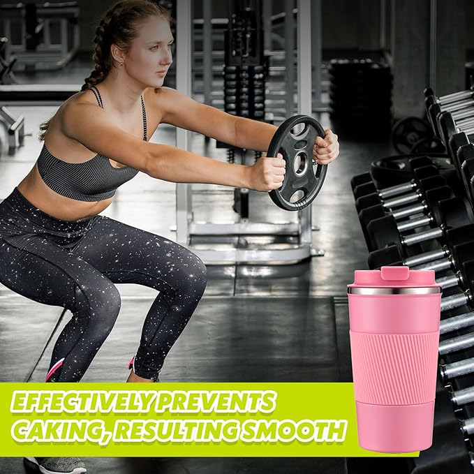 Maxdot 2 Pcs Stainless Steel Shaker Cup with Mixing Ball 17 oz Insulated Metal Blender Tumbler Water Bottle for Protein Mixes Gym Workout Coffee Drink (Pink)