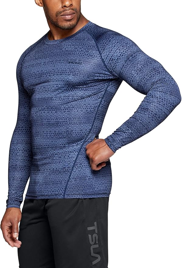 TSLA Men's UPF 50+ Compression Shirts, Cool Dry Long Sleeve Athletic Tops, Sports Baselayer Workout Shirt