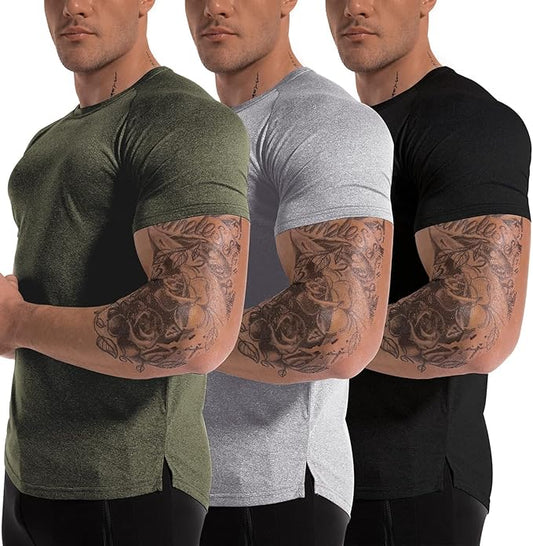 Men's 3pack Dry Fit Workout Gym Short Sleeve T Shirt Moisture Wicking Active Athletic Performance Running Shirts