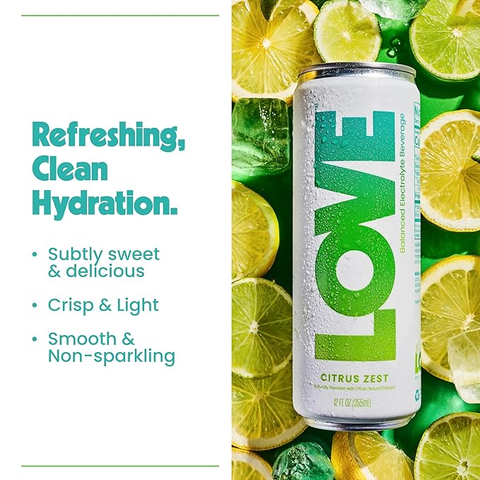 Be LOVE Balanced Electrolyte Beverage with Magnesium, Potassium & Sodium - Purified Still Beverage for Daily Hydration, Exercise, Work & Wellness- Zero Sugar, Gluten Free (Citrus Zest, 12oz x 12ct)
