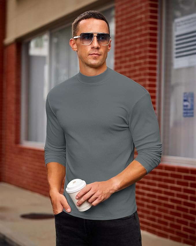 Mens Casual Mock Turtleneck Long Sleeve Basic Lightweight Slim Fit Pullover Tops Ribbed Thermal Undershirts