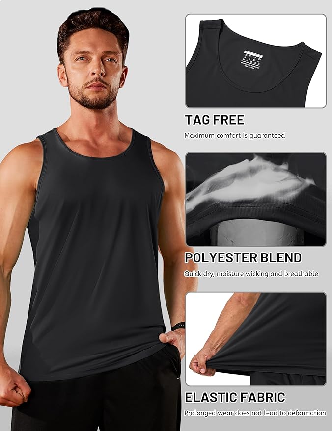 TACVASEN Men's Workout Tank Tops Sleeveless UPF 50+ Summer Sun Shirts Quick Dry for Running Swim Gym Beach